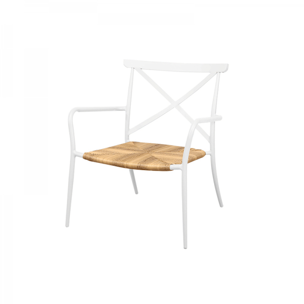 Aluminium Outdoor Chair with Rattan Seat, White Hire - Rental