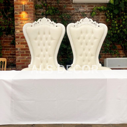 Regal Duo: Two White Throne Chairs Rental